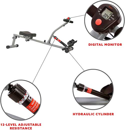Features on Affordable Rowing Machine, Including 12 Levels of Resistance and Built-in Digital Monitor