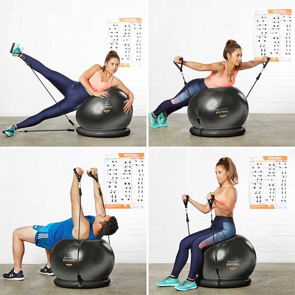 4 Bodyball Mini Home Gym Workout Exercises Using a Stability Ball and Resistance Bands
