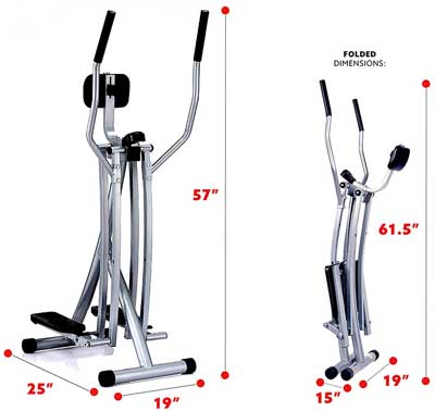 Elliptical Glider Dimensions Upright and Folded Flat