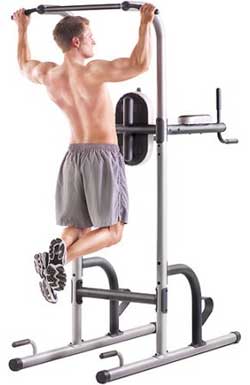 Man Doing Wide Grip Pull-ups on Power Tower Home Gym