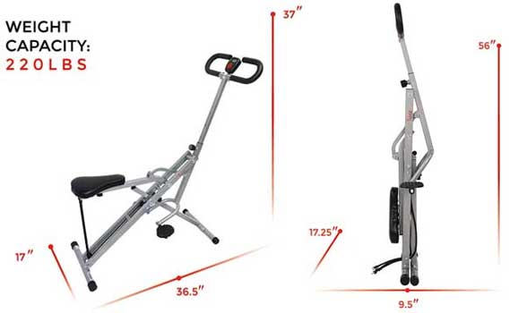 Dimensions for Row N Ride Exercise Machine Folded and Upright
