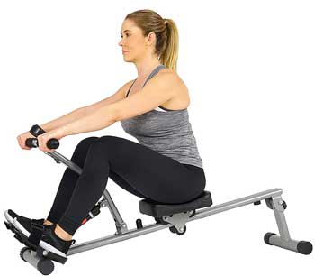 Woman Rowing Indoors Getting an Aerobic Workout at Home
