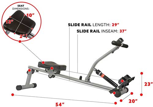 Dimensions for the Sunny Health and Fitness Indoor Rowing Machine